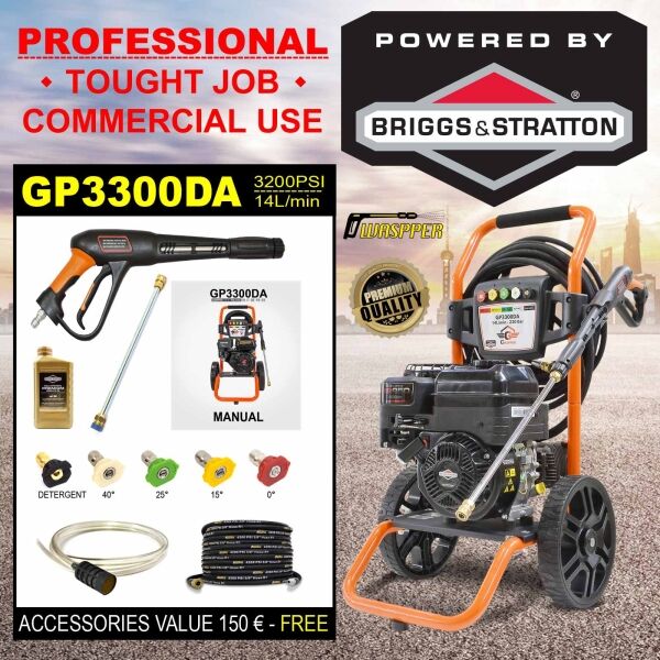 Gaspper GP3300DA benzínový vysokotlakový čistič, Briggs & Stratton, 6.3 HP, 220 bar/3.200 PSI – Obrázok 8