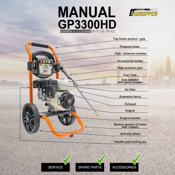 Gaspper GP3300HD Pro Pressure Washer, Honda, 5.5 HP, 220 bar/3.200 PSI - Image 12