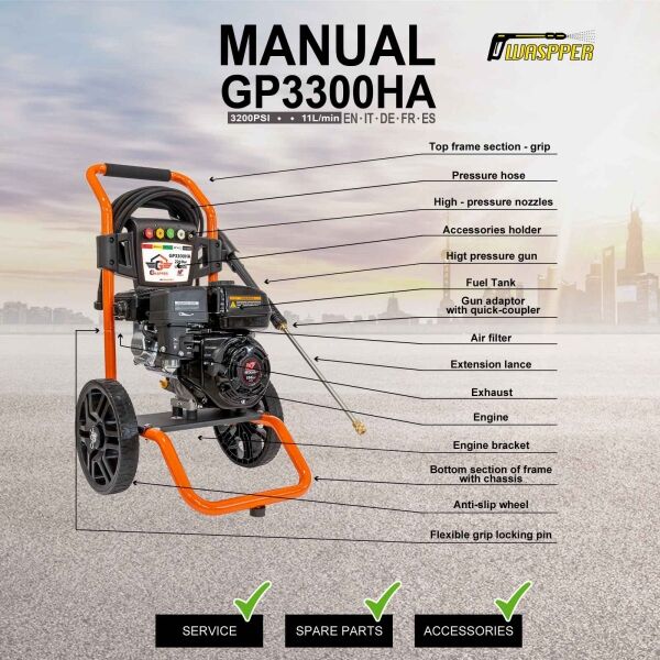 Gaspper GP3300HA benzínový vysokotlakový čistič, Peggas, 5.5 HP, 220 bar/3.200 PSI – Obrázok 10