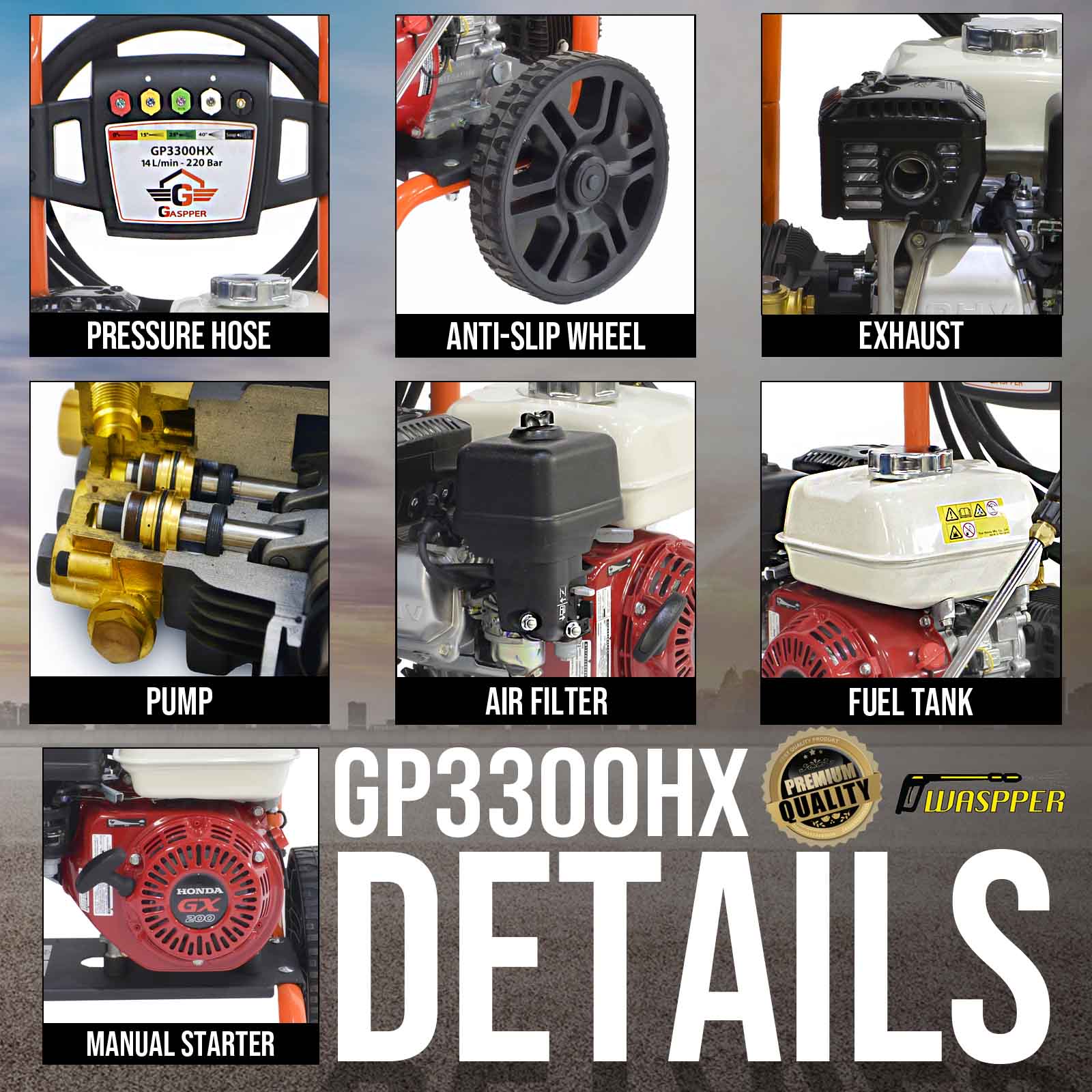 Gaspper GP3300HX Pro Pressure Washer, Honda, 5.8 HP, 220 bar/3.200 PSI - Image 8