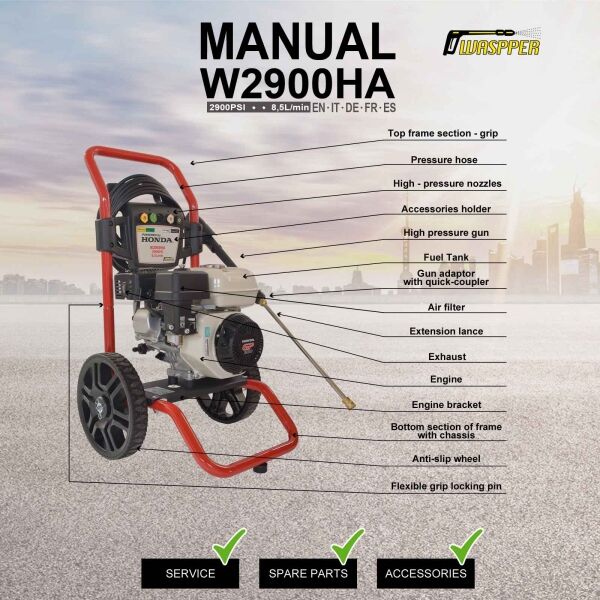 Waspper W2900HA benzínový vysokotlakový čistič, Honda, 5.5 HP, 213 bar/3.100 PSI – Obrázok 10