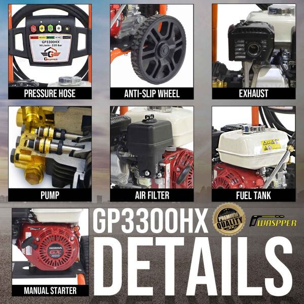 Gaspper GP3300HX Pro Pressure Washer, Honda, 5.8 HP, 220 bar/3.200 PSI - Image 8