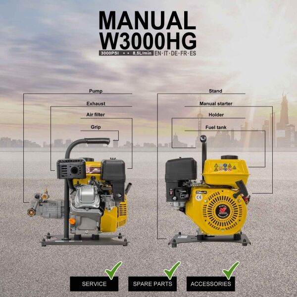 Waspper W3000HG Pressure Washer, Peggas, 5.2 HP, 207 bar / 3.000 PSI - Image 9