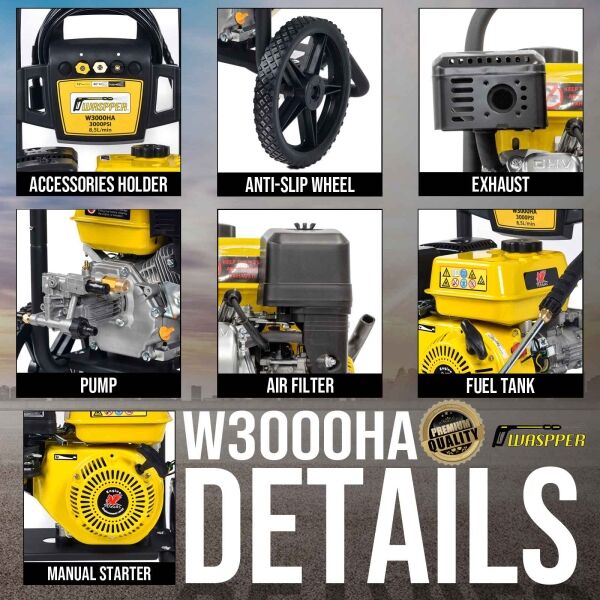 Waspper W3000HA benzínový vysokotlakový čistič, Peggas, 5.2 HP, 207 bar / 3.000 PSI – Obrázok 11