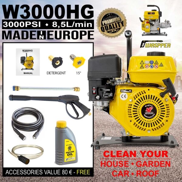 Waspper W3000HG Pressure Washer, Peggas, 5.2 HP, 207 bar / 3.000 PSI - Image 8