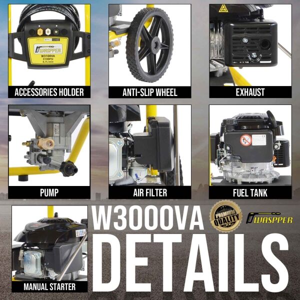 Waspper W3100VA benzínový vysokotlakový čistič, Peggas, 4.3 HP, 213 bar / 3.100 PSI – Obrázok 8