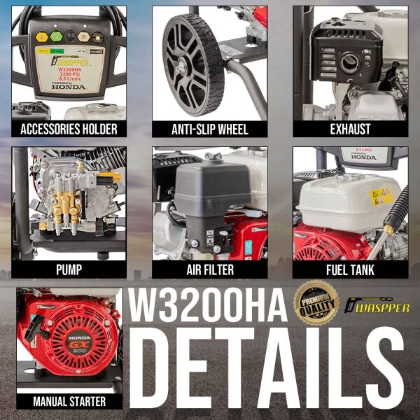 Waspper W3200HA benzínový vysokotlakový čistič, Honda, 6.5 HP, 220 bar/3.200 PSI – Obrázok 18