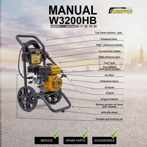 Waspper W3200HB benzínový vysokotlakový čistič, Peggas, 7.0 HP, 220 bar / 3.200 PSI – Obrázok 13