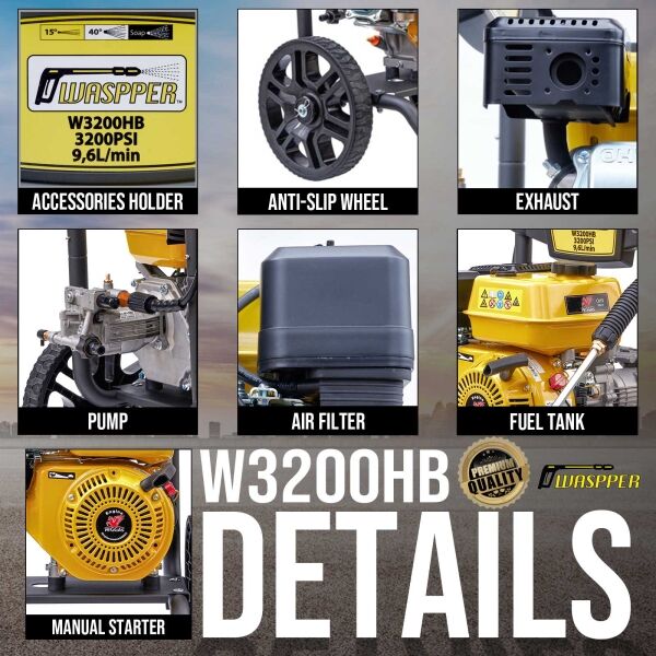 Waspper W3200HB benzínový vysokotlakový čistič, Peggas, 7.0 HP, 220 bar / 3.200 PSI – Obrázok 14
