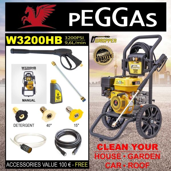 Waspper W3200HB benzínový vysokotlakový čistič, Peggas, 7.0 HP, 220 bar / 3.200 PSI – Obrázok 15